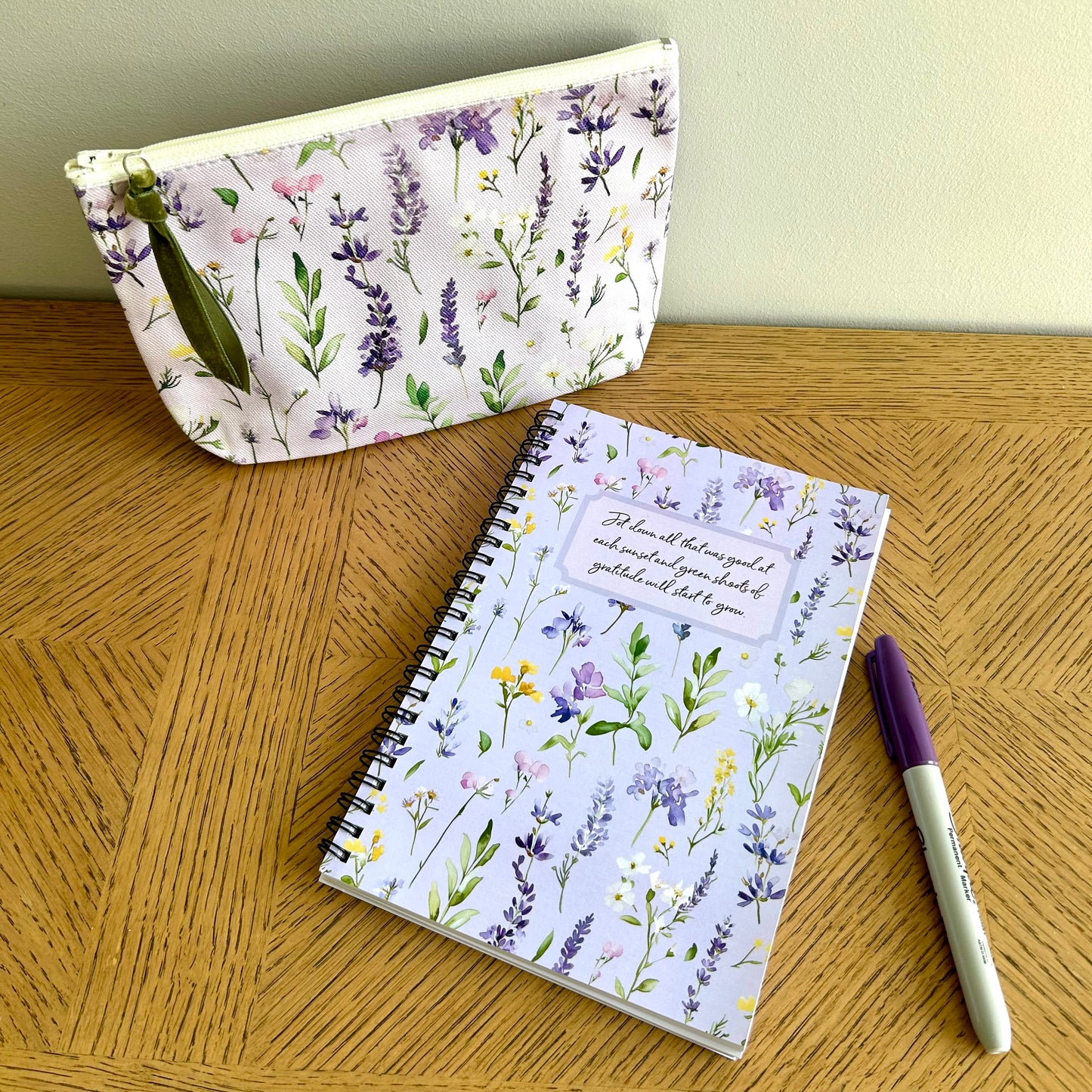 pretty gratefulness diary notebook and matching pencil case