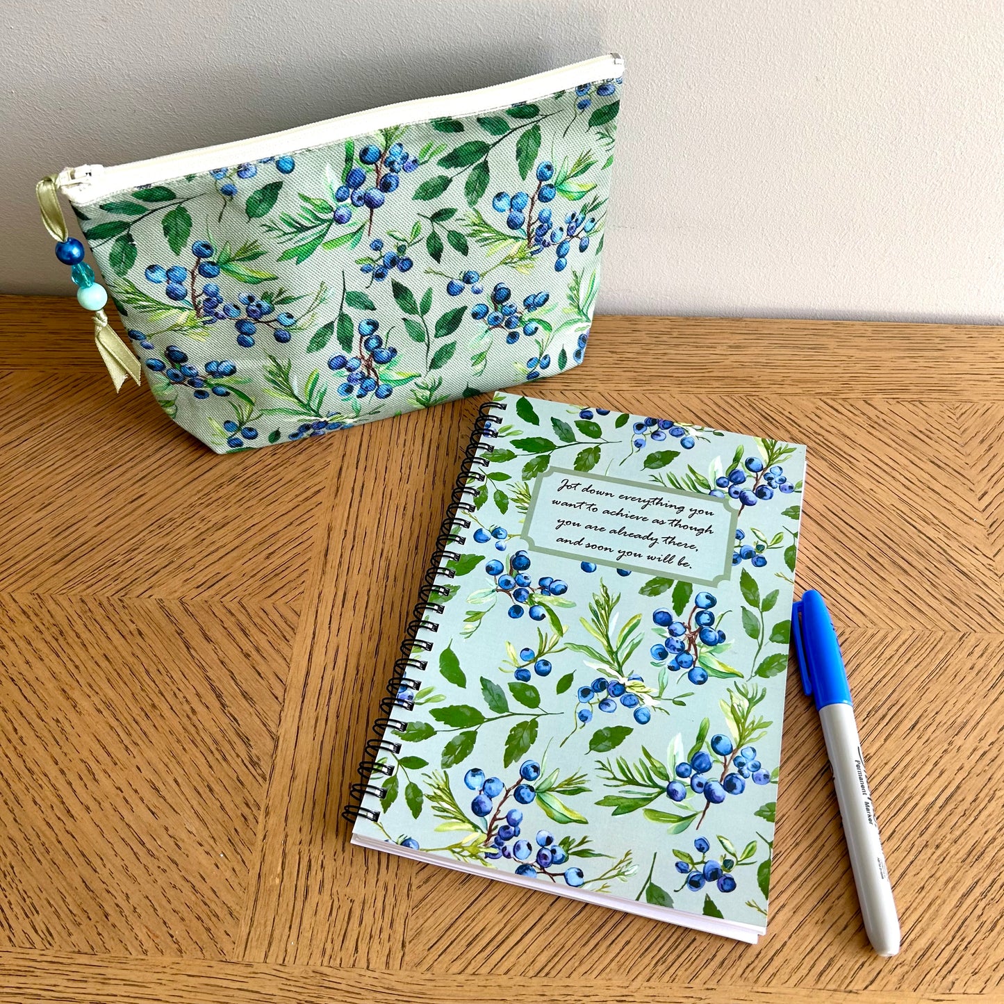 mindfulness journal, notebook or diary with matching pencil case in juniper print