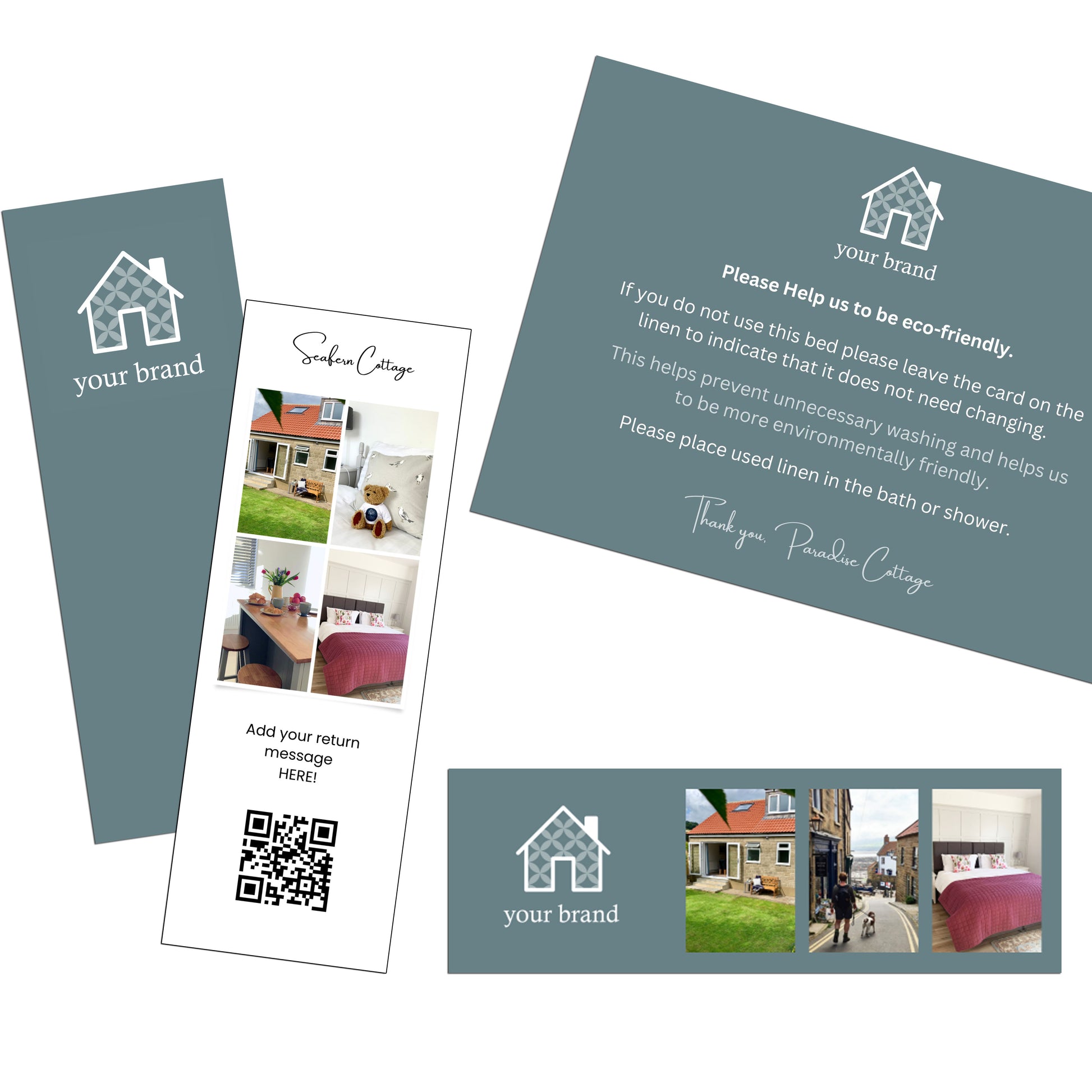 A collection of digital hospitality templates displayed in a Canva software interface, featuring text, images, and branding elements.