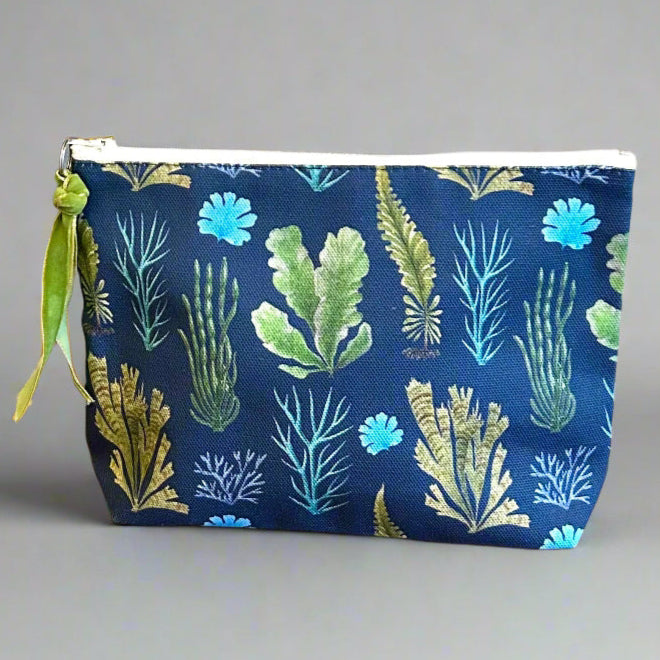 Coastal print toiletry bag with velvet zip pull by Hendy and Fern